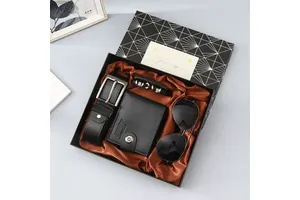 Men's Sunglasses Gift Set Father's Day Gift Business Wallet Belt 4-Pieces Gift Set with Box New Innovative Products for Export