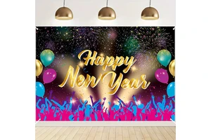 Colorful Carnival Fireworks New Year Banner Christmas Night Decorations Exclusive Black Gold Chinese New Year Eco-Friendly 100D