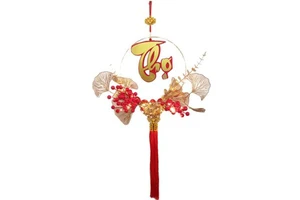 New Year Festive Red Fruit Hanging Decoration Vietnamese Luminous Blessing Character Flat Fan-Shaped Blessing Ornament Holidays
