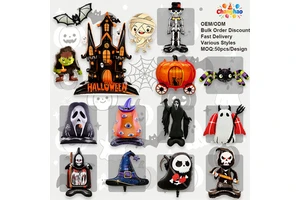 New Halloween Large Standing Foil Balloon Ghost Pumpkin Bat Skull Shape Spooky Party Mall Bar Scene Atmosphere Metallic