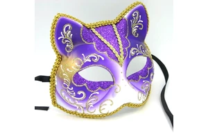 High Quality Hand Made Original Venetian Purple Italy Cat Masquerade Mardi Gras Party Mask