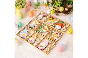Easter Wooden Child Rabbit Radish Dwarf Pendant Home Decoration Bunny Ornament Hot Selling Factory Price Hanging Set