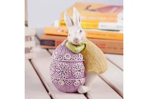 Wholesale Easter Resin Bunny Statue Spring Rabbit Sculpture with Egg Basket Custom OEM Holiday Decor & Gift