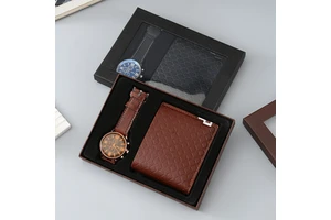Fathers Day Luxury Gifts Boxed Mens Premium Set Quartz Watch Wallet Sunglasses Leather Belt Fashion Gift Factory Cheap Price
