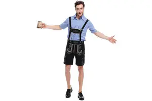 Traditional German Bavarian Lederhosen Set Plus Size Breathable Oktoberfest Festival Costume with Genuine Leather