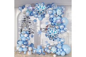 Factory Direct Sale Winter Theme Foil & Latex Balloon Arch Kit with Snowflakes for Christmas & New Year Celebrations