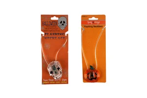 Glowing Plastic Pumpkin Ghost Skull Head Necklace Letterpress Printed Halloween Costume Accessories for Cosplay Parties