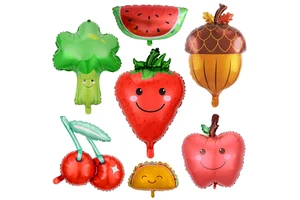 Strawberry Cherry Grape Tomato Carrot Corn Fruit Foil Balloon Print Vegetable and Fruit Balloon Party Decoration