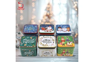 Custom Christmas Tins Christmas Packaging Square Metal Cans Christmas Gift Boxes Candy Boxes