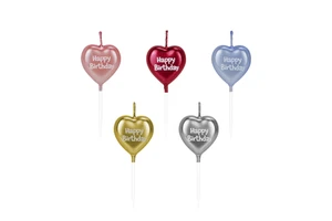 Wholesale Metallic Gold Heart Shaped Birthday Candles 3D 'Happy Birthday' Cake Topper Easter Home Decoration Wedding Valentine's