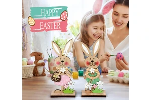 Happy Easter Party Table Decoration Crafts Colorful Rabbit Standing Desktop Home Decoration Wooden Crafts Easter Ornament
