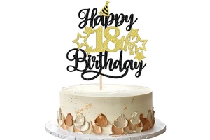 Make 18th birthday special with cheers to 18 years cake topper ideal for fabulous adult birthday and milestone party supplies