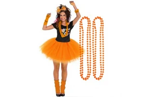 4PC Kings Day Dutch Kingsday Netherlands Koningsdag Orange Bead Necklace for Woman Party 1980s Cosplay Plastic Bead Necklace