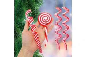 Eco-friendly Plastic Christmas Hanging Decor Candy Cane Red White Lollipop Pendant Home Party Xmas New Year Gift Children's Toys