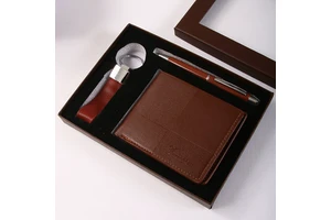 Father's Day Valentine's Day & Business Gift Set for Men-Souvenir Wallet Keychain & Pen giveaway mini leather gifts
