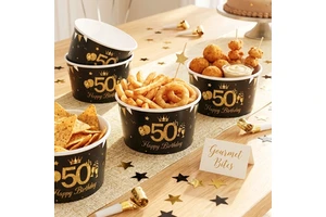 10Pcs Black Gold 50th Birthday Paper Bowls Disposable Tableware for Adult Birthday Party Supplies Decorations