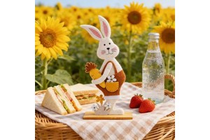 Felt Easter Bunny Ornament Tabletop Home Decor Cute Cartoon Painted Wooden Easter Bunny and Eggs