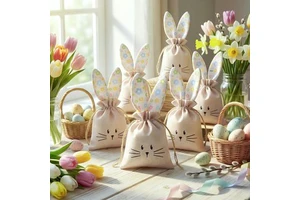 Cross-border Easter Cartoon 3D Tail Decorated Egg Rabbit Burlap Drawstring Gift Bag Party Kids Candy Storage Cloth Pouch