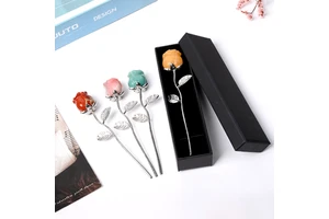 Wholesale Handmade Polished Crystal Craft Amethyst Rose Flower Gift Set for Art & Valentine Day