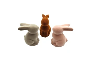 Custom Made Flocked Porcelain Easter Bunny with Modern Design and Embossed Printing for Easter Decorations and Gifts