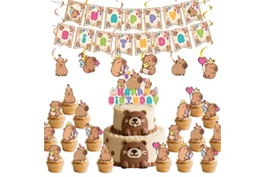 Hot Selling Cute Cartoon Capybara Themed Children's Birthday Party Disposable Paper Tray Paper Cup Flag Raising Supplies