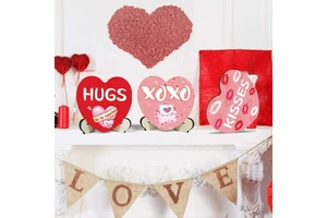 Valentine's Day Gift Table Decorative Item Pink Heart Craft Hanging Plaque Wooden Wall Hanging Ornament