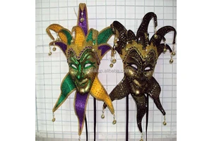 Mardi Gras Paper Machine Venetian Joker Masks With Bells