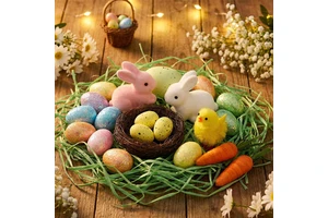 Easter New Cross-border Plastic Modern Factory Durable Colorful Spotted Rabbit Party Decoration Egg Set