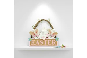 Spring Easter Wooden Ornament Feature Vines and Green Plants Presenting a Colorful Vibrant Easter Decoration