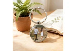 Customizable Metal Edging Single-sided Photo Clip, Couple Engagement Token Pendant