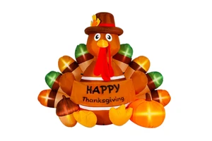6 FT Thanksgiving Animated Inflatable Turkey Decoration with Built-in LED Lights Outdoor Lawn Decor