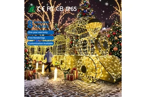 Waterproof IP65 Customized Giant 3D Christmas Train Shape Light Show Outdoor Landscape High CRI 95 For Christmas Festival