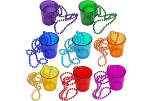 Assorted Colors Durable Plastic 2 oz Shot Glasses on Beaded Necklace Naughty for Birthday Gifts Wedding Carnival Party Supplies