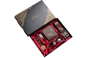 Luxury Men's Gift Set: Business-Style Watch, Sunglasses, Leather Belt & Wallet - Perfect Father's Day Present