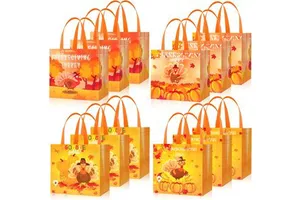 12 Packs Happy Thanksgiving Turkey Festival Bottom Side Non-woven Handbags Non-woven Fall Party Gift Bags for Party Favor Decors