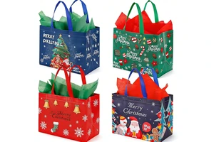 Custom Christmas New Year Children Gift Shopping Bag Recyclable Color-Printed Hot-pressed Laminated Non-woven Bag For Festive