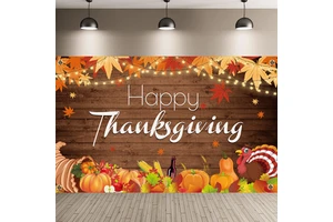 JUXINDA Thanksgiving Photo Booth Backdrop Harvest Theme, "Thankful & Gathered" Vinyl Background for Party Photography