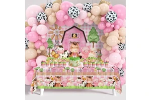 Childrens Birthday Party Decoration Set Paper Backdrop Tablecloth Balloons & Cake Topper Festive Supplies