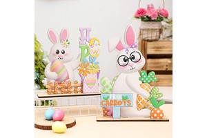 Cross-Border Hot Selling Wooden Easter Bunny & Egg Ornaments with FREE CARROTS-Desktop Decor & Holiday Party Gifts