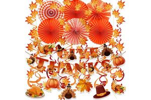 Thanksgiving Party Decor Set Maple Leaf Garland Banner Bunting Paper Fans Hanging Swirls for Thanksgiving Decoration