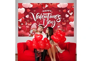 Happy Valentine's Day Banner, Heart Valentines Day Banner Backdrop Decorations for Valentines Day Party Supplies