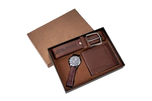 Promotional Gift Set 3-in-1 Men's Gift Set Watch Wallet Belt for Christmas Father's Day Thanksgiving