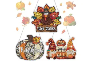 Thanksgiving Day Door Decorations DIY Thanksgiving Day Diamond Painting Hanging Sign Thanksgiving Day Door Hanger Set