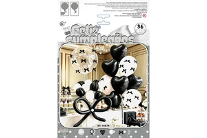 36 Pcs Balloon Set Spanish Birthday Party Decor Bow Heart Foil Latex Globos Kit for Kids Adult Birthday Supplies