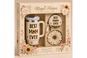 Custom Mothers Day Gift Box With Tumbler Wallet Hair Scrunchie Stainless Steel Cup Gift Set