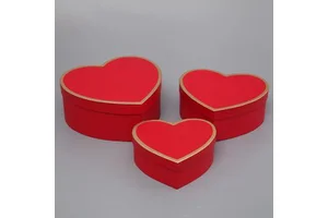 Valentine's Day Biodegradable Rigid Paperboard Gift Boxes (Set of 3Pcs) with Stamping and Heart Shape
