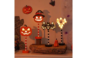 Hot Selling Halloween Night Light LED Ghost Pumpkin Bat Skull Wooden Modeling Lamp for Festive Decorations