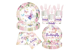 Butterfly Birthday Party Napkin Supplies Tableware Set Disposable Decoration Girls Birthday Party or Baby Shower