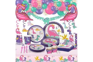 Dinosaur Party Supplies Set Serves 20 Birthday Party Decorations for Girls Large Foil Balloons Plates Cups Happy Birthday Kit