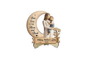 Mothers Day Pine Wood Heart-Shaped Desk Ornament 2D Holiday Gift for Mother-Son Bond